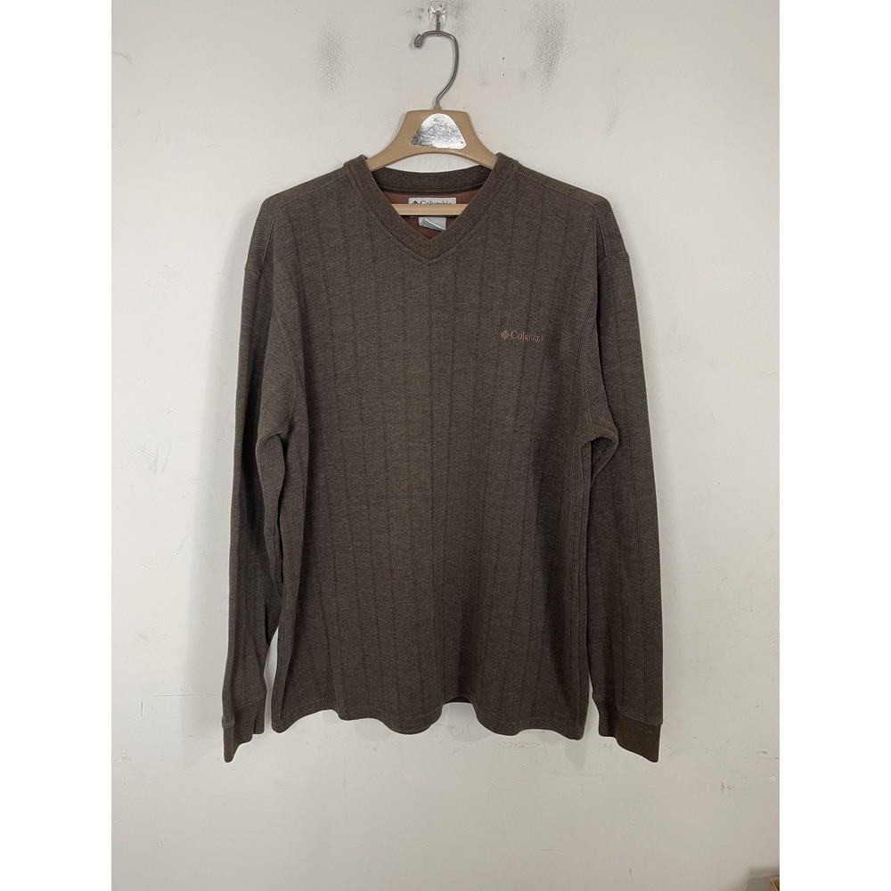 Columbia Sweater Men XL Brown Grunge Outdoor Rugged Rustic Hiking Ribbed Camping